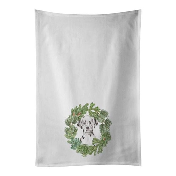 Carolines Treasures CK8870WTKT 28 x 19 in. Unisex Dalmatian Puppy Sitting Pretty Christmas Wreath White Dish Towels Kitchen Towel - Set of 2