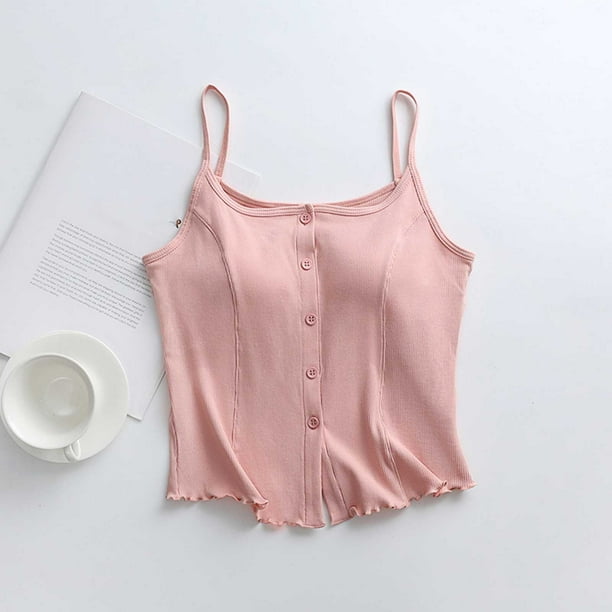 Pijama de manga corta para mujer, de verano, color liso, con tirantes y acolchado en el pecho, ropa interior sin mangas y pijama. Blusa de poliéster para mujer.