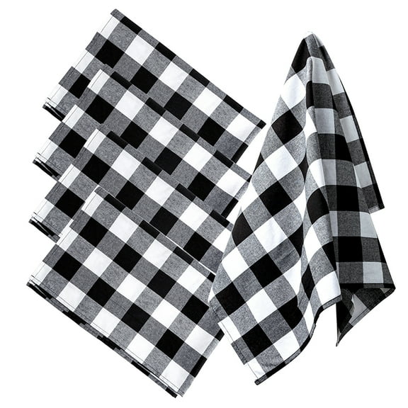 Belanttega 5Pcs Black White Plaid Dish Towels Cotton Tea Kitchen Dish Soft Towels Machine Washed For Kitchen Cleaning Baking Cooking Kitchenware