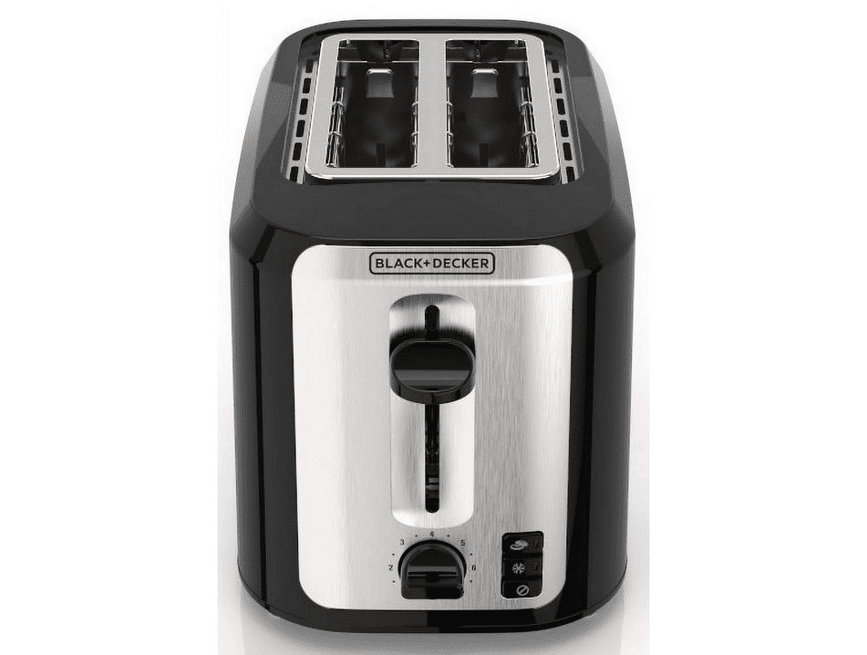 Open Box BLACK+DECKER 2-Slice Toaster, with Extra-Wide Slots and Bagel Function, Black with Stainless Steel