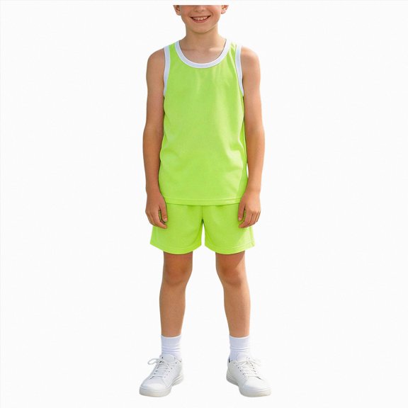 CAICJ98 Boys Girls Clothes Sleeveless Crewneck Breathable Tank Tops and Summer Shorts Sport Outfit 2pcs Sets (Green,9-10 Years)