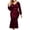 Wine, variant on Fesfesfes Women Gowns Elegant Sequins Deep V-neck Solid Color Long Sleeve Ruffled Evening Dress