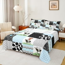 jejeloiu Milk Cow Twin Sheet Sets,Rustic Farm Animal Twin Fitted Sheet,Geometric Stripes Dot Flat Sheet For Child,Luxury Bedroom Decor,3pcs