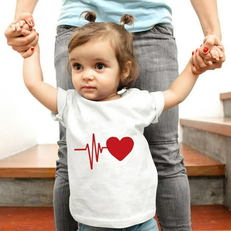 

ERTUTUYI Family Matching T-Shirt Kids Boy Girls Love Print Short Sleeve Tops Blouse White 130