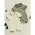 thumbnail image 4 of Baby Boy Short Sleeve Romper, Dinosaur Print Half Button Up Collared Bodysuit, Cute Summer Infant Clothes, 4 of 10