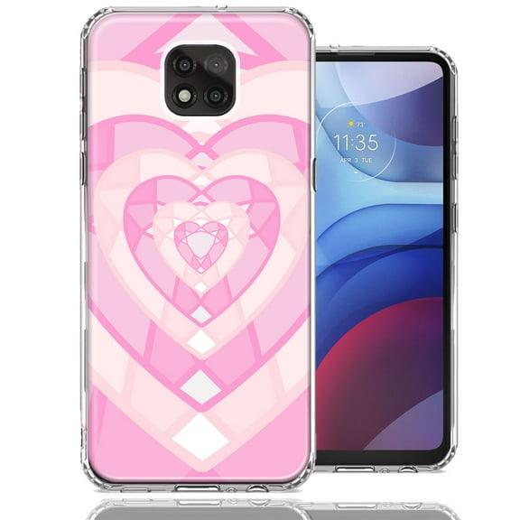 MUNDAZE For Motorola Moto G Power 2021 Pink Gem Hearts Design Double Layer Phone Case Cover