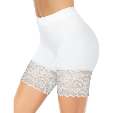 GZhLonKiMa 1-3 Pack Lace Slip Shorts for Under Dresses Women  Seamless Anti Chafing Shorts Lace Bloomers Shorts Panties Leggings
