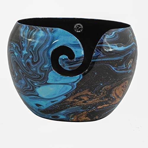 Hind Handicrafts Premium Solid Handmade Crafted Metallic Finish - Aluminum Portable Yarn Storage Bowl - Holder for Knitting Crochet Hook Accessories (6" x 6" x 4", Granite2)