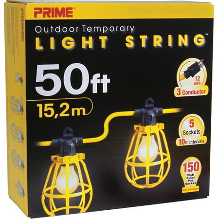 Prime 50-Feet 5-Bulb 12/3 SJTW Outdoor Temporary Light String, Yellow