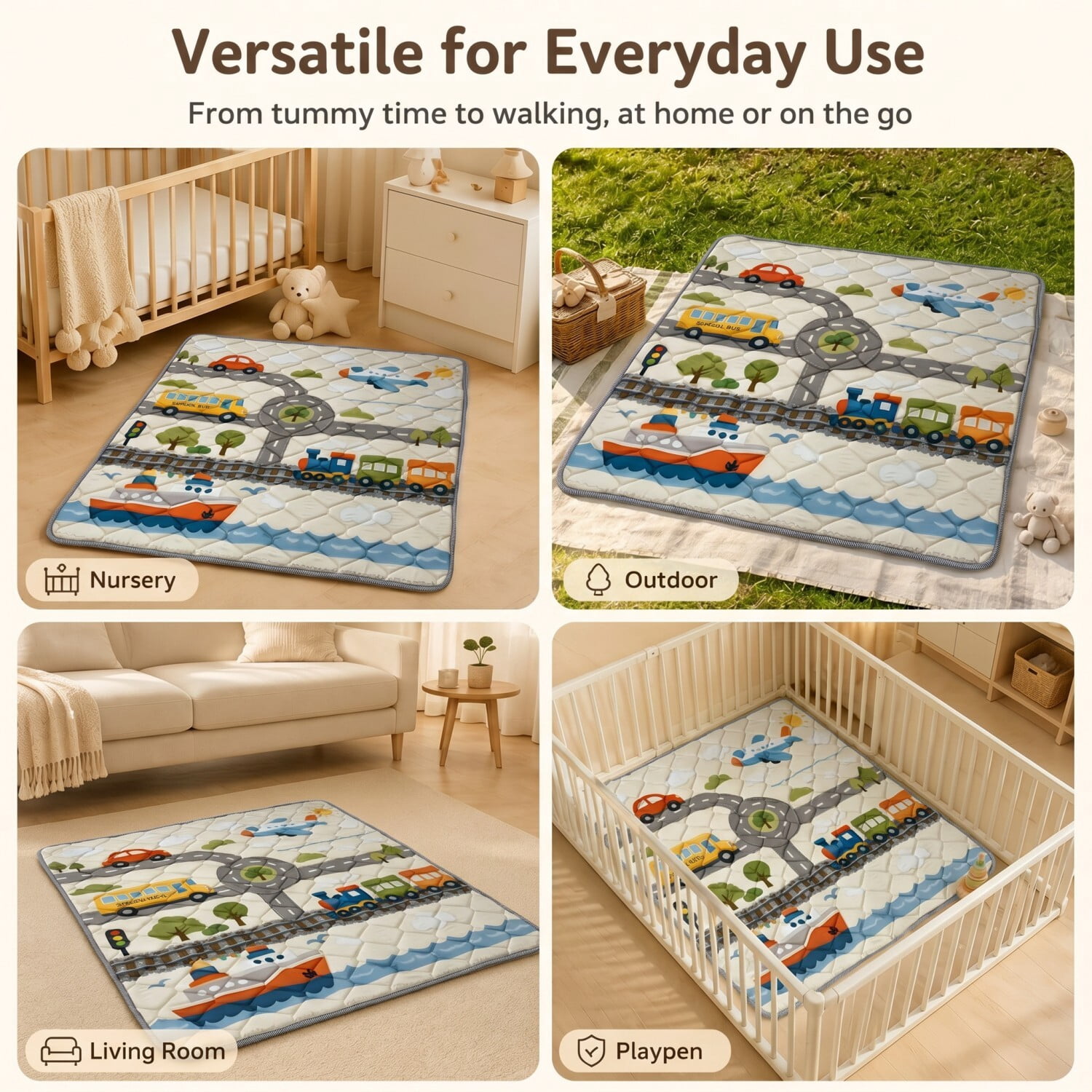 Easy4Home Large Foldable Baby Play Mat,71"x59" Non-Slip Thick Foam Crawling Mat Machine Washable Playpen Mat for Infants & Toddlers