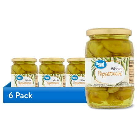 (6 pack) Great Value Whole Pepperoncini 12 fl oz