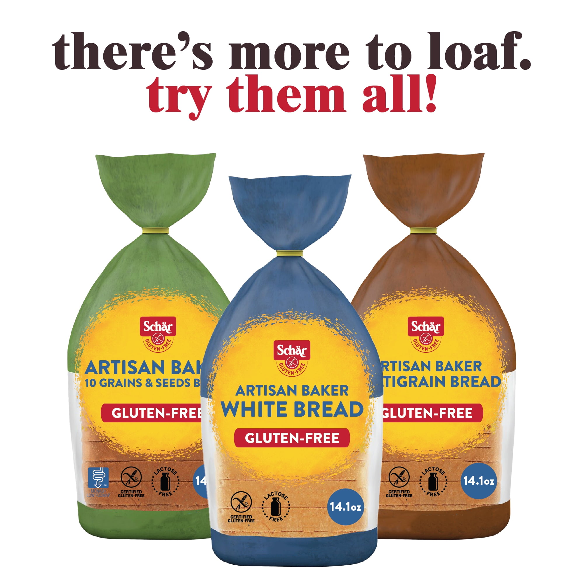 (4 pack) Schar Gluten Free Artisan Baker White Sourdough Bread Loaf, Regular, Shelf-Stable, 14.1 oz