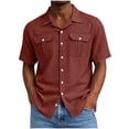 thumbnail image 3 of CBASIHI Mens Short Sleeve Button Down Shirts with Pockets- Loose Fit Casual Breathable Collared Summer Business Work Wear Top Wine Size XL, 3 of 8
