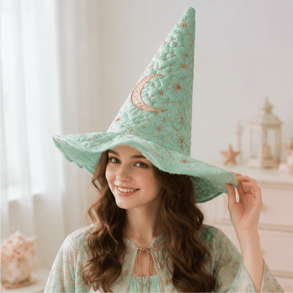Witch Hat, Wizard Hat, Halloween Costumes for Adults,Personalized Costume Accessory, Wide Brim Spire Cap, One Size Fits All for Cosplay Costume Daily Party Masquerade Mint Green