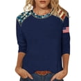 thumbnail image 2 of Avrnliq Womens Navy Patriotic Raglan Top, 3/4 Sleeve Crew Neck Stars and Stripes Americana Casual Stretch Shirt,Size M, 2 of 4