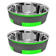 Angle View: Iconic Pet Color Splash Designer Trimond Bowl in Green - Large - Set of 2