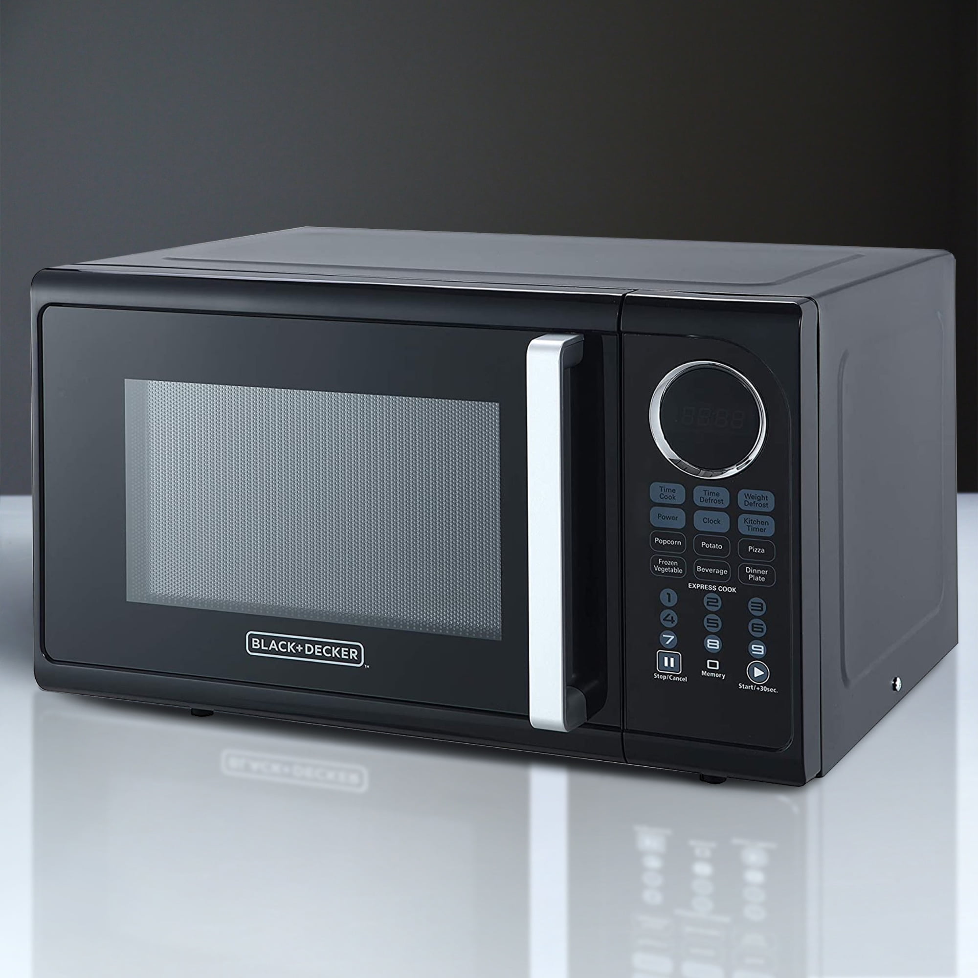 Black Modern Stainless Steel Finish .9cu ft 900-Watt Microwave Oven With Multi-Stage Cooking