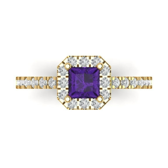 Halo Engagement Ring for Women - 0.89ct Natural Amethyst in 18K Yellow Gold Promise Ring