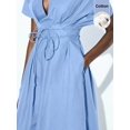 thumbnail image 3 of Blue V-Neck Wrap Maxi Dress With Tie Waist And Kimono Sleeves, 3 of 8