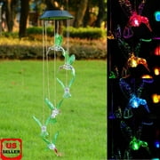 Solar Changing Color Hummingbird Wind Chime, LINKPAL Solar Powered LED Hanging Lamp Windchime Light for Outdoor Indoor Gardening Yard Pathway