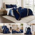 thumbnail image 6 of Twin XL Quilt Set 68''x98'', Marble Navy Blue Lightweight Bedspread Coverlet Set with 2 Pillow Shams, Modern Golden Ombre Retro Fluid Art Breathable All Season Quilt Bedding for Dorm/Guest Room, 6 of 9