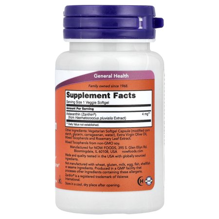 NOW Foods アスタキサンチン 4mg 60粒 ベジーソフトジェル ナウフーズ Astaxanthin 4mg 60veggie softgels