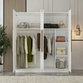 thumbnail image 4 of MONSLIPA Wardrobe Closet, 4 Door Wooden Armoire Storage with Hanging Rods for Bedroom, White, 4 of 7