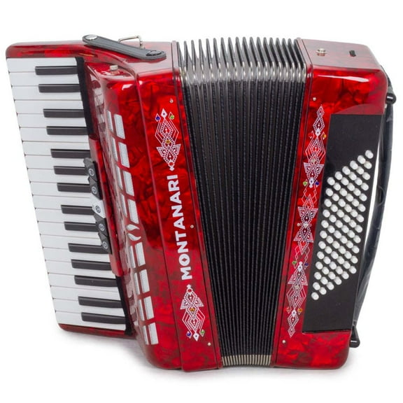 Montanari Piano Accordion 34 Keys 72 Bass 5 Switches, Red