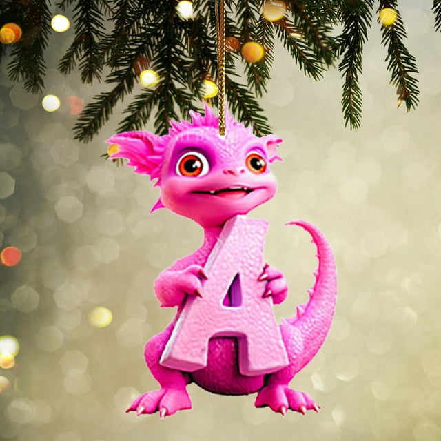 Fridja Personalized Dinosaur Christmas Ornament 26 Letters Hanging Pendant Ornaments 2024 Plastic Initial Monogram Xmas Tree Decorations with Hanging Rope Unique Customized Fun Gift for Kids