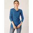 thumbnail image 4 of Women's Cowl Neck Long Sleeves Buttons Decor Ruched Top, 4 of 6