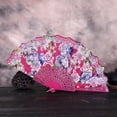 thumbnail image 1 of LINMOUA Best Dance Wedding Party Lace Silk Folding Hand Held Flower Fan, 1 of 2
