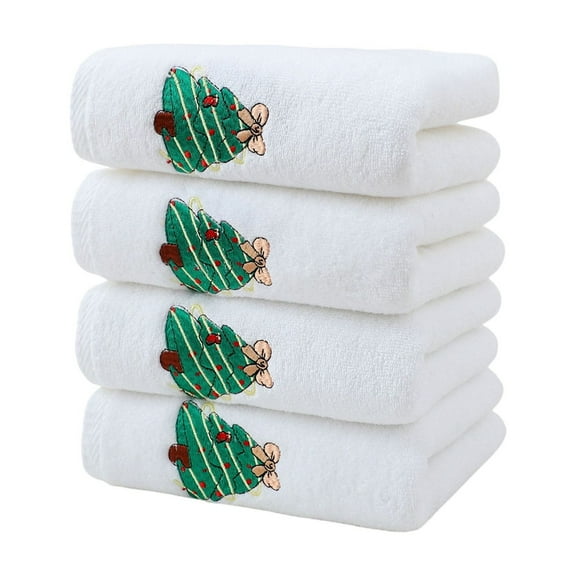 JoyMoreHome Christmas Theme Towels Set of 4, Embroidered Pattern Cotton Absorbent Soft Decorative Towel for Bathroom, Festival Party, Kitchen