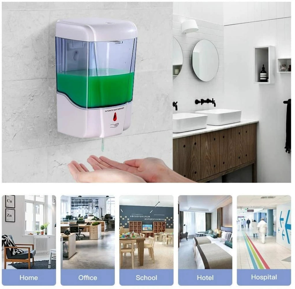 2 Pack Automatic Soap Dispenser 23.7 oz / 700 ml, Wall Mounted Touchless Sensor Soap Dispenser for Bathroom, Kitchen, Office and Commercial Use