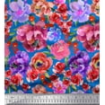 thumbnail image 1 of Soimoi Blue Cotton Voile Fabric Leaves & Pink Floral Watercolor Printed Fabric 1 Yard 56 Inch Wide, 1 of 1