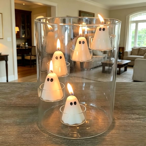 Halloween Glass Cylinder Candle Holder, Clear Multi-Tier Floating Tealight Vase, Fits Ghost Tealight Candles, Tabletop Decor for Dinner, Holiday Home Party