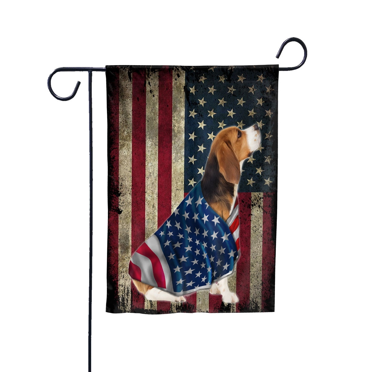 American Flag with Beagle Dog stand under the cross Patriot Patriotic 4th of july House Flag, Double-Sided Decorative Outdoor Flag, Patriotic Polyester Yard Flag 29.5 x 39.5 in