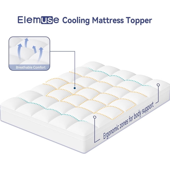 Super/Olympic Queen Mattress Topper for Back Pain, Extra Thick Mattress Pad Cover, Plush Soft Pillowtop with Elastic Deep Pocket, Overfilled Down Alternative Filling