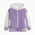 thumbnail image 2 of Karoyedx Kids Letterman Jackets Kids Varsity Jacket Girls Boys Baseball Jacket Bomber Coat School Uniform with Hooded Purple Size,2-3 Years, 2 of 5