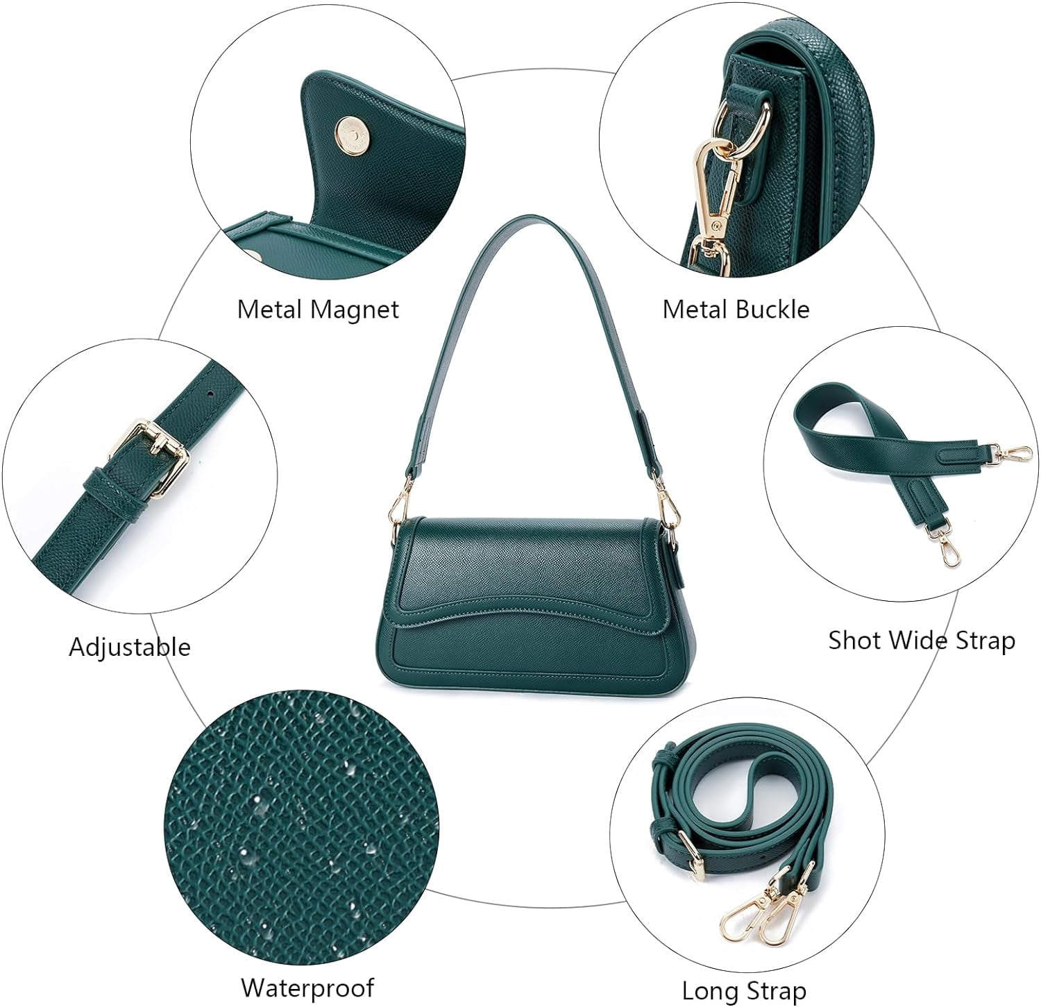Shoulder Bag for Women, Vegan Leather Women's Shoulder Purses Handbags with 2 Removable Strap Crossbody Bag Purses