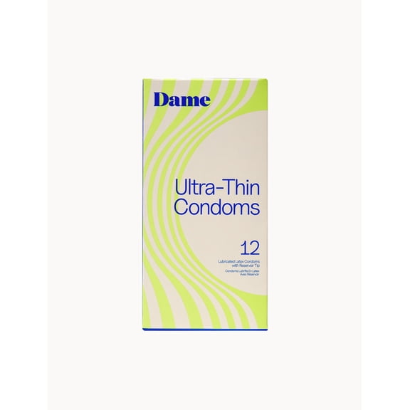 Dame Products Ultra-Thin Condoms - Vegan, Odorless - Easy-Tear to Open, Lubricated Condoms for Men - 100% Natural Latex - Women-Approved - 12-Pack