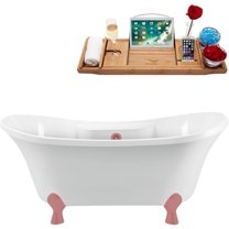 68" Streamline N901PNK-PNK Clawfoot Tub and Tray With External Drain