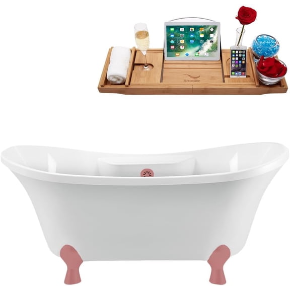 68" Streamline N901PNK-PNK Clawfoot Tub and Tray With External Drain