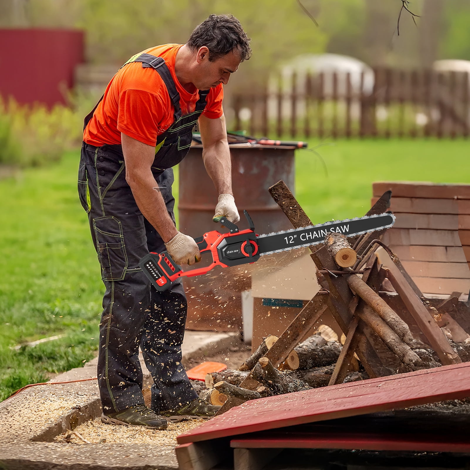 Fompes 12in Electric Chainsaw Lightweight Brushless Mini Chainsaw Cordless with 2 Batteries for Trimming Wood Cutting Cordless Chain Saw