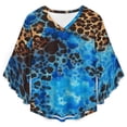 thumbnail image 4 of Blue Leopard Watercolor Print Fabric Women's V-Neck Blouse With 3/4 Ruffled Bell Sleeves Casual Top Ladies Blouses, 4 of 7