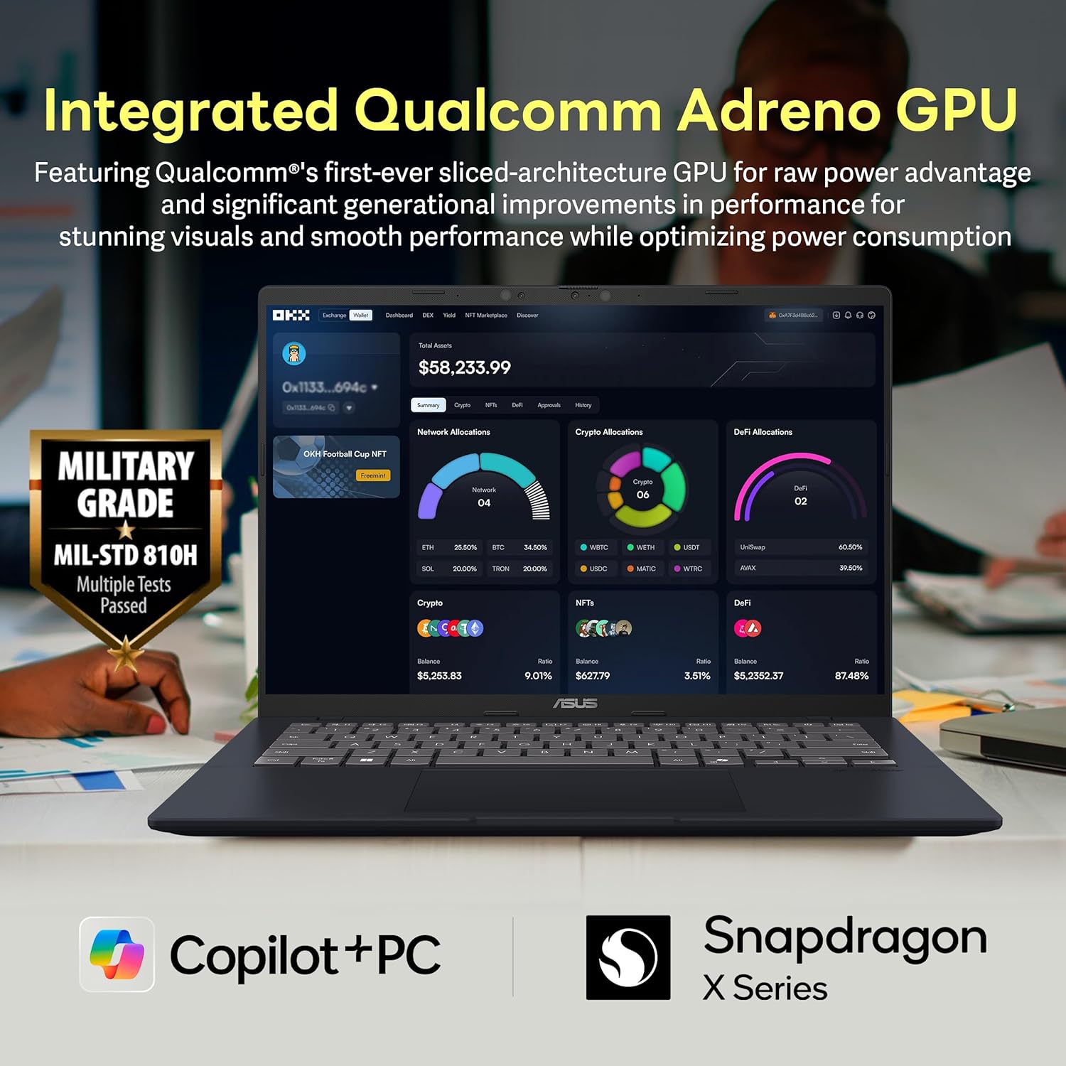 ASUS Vivobook 14" WUXGA Laptop, Snapdragon X Processor, 16GB RAM, 1.5TB Storage (512GB SSD + 1TB Docking Station), Qualcomm Adreno Graphics, Copilot, Webcam, Wi-Fi 6E, Windows 11 Home, Quiet Blue