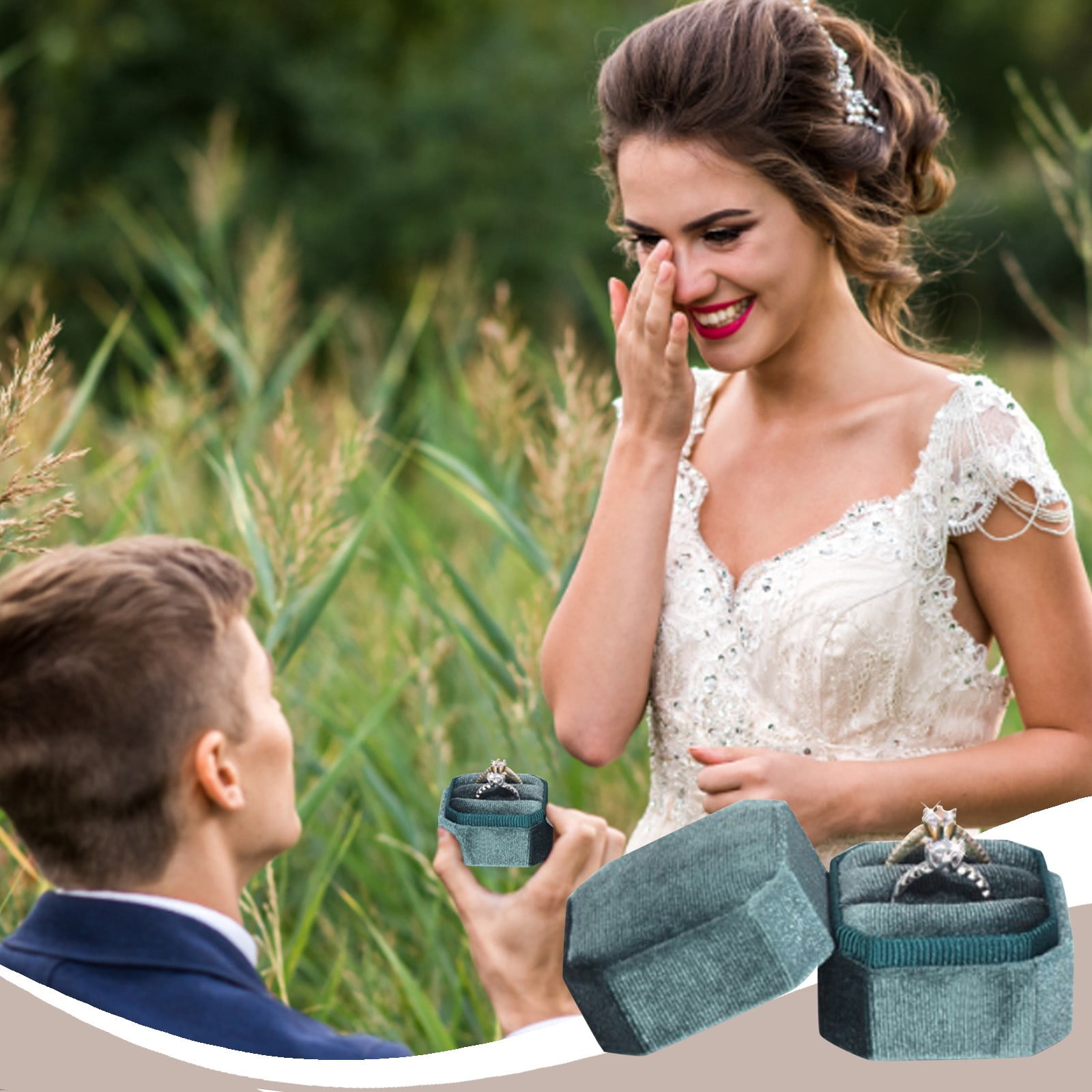 WOXINDA Antique Velvet Jewelry Ring Box Engagement Wedding Box