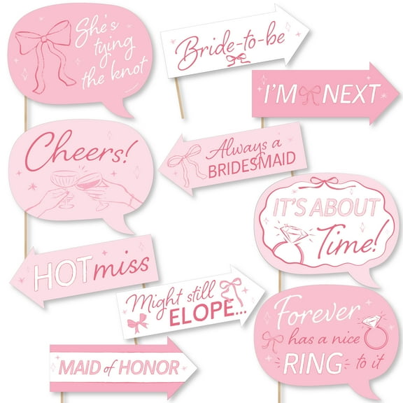 Big Dot of Happiness Funny Tying the Knot Photo Props, Pink Bow Coquette Bachelorette Party Decoration, Bridal Shower Photo Booth Props Kit – 10 Piece