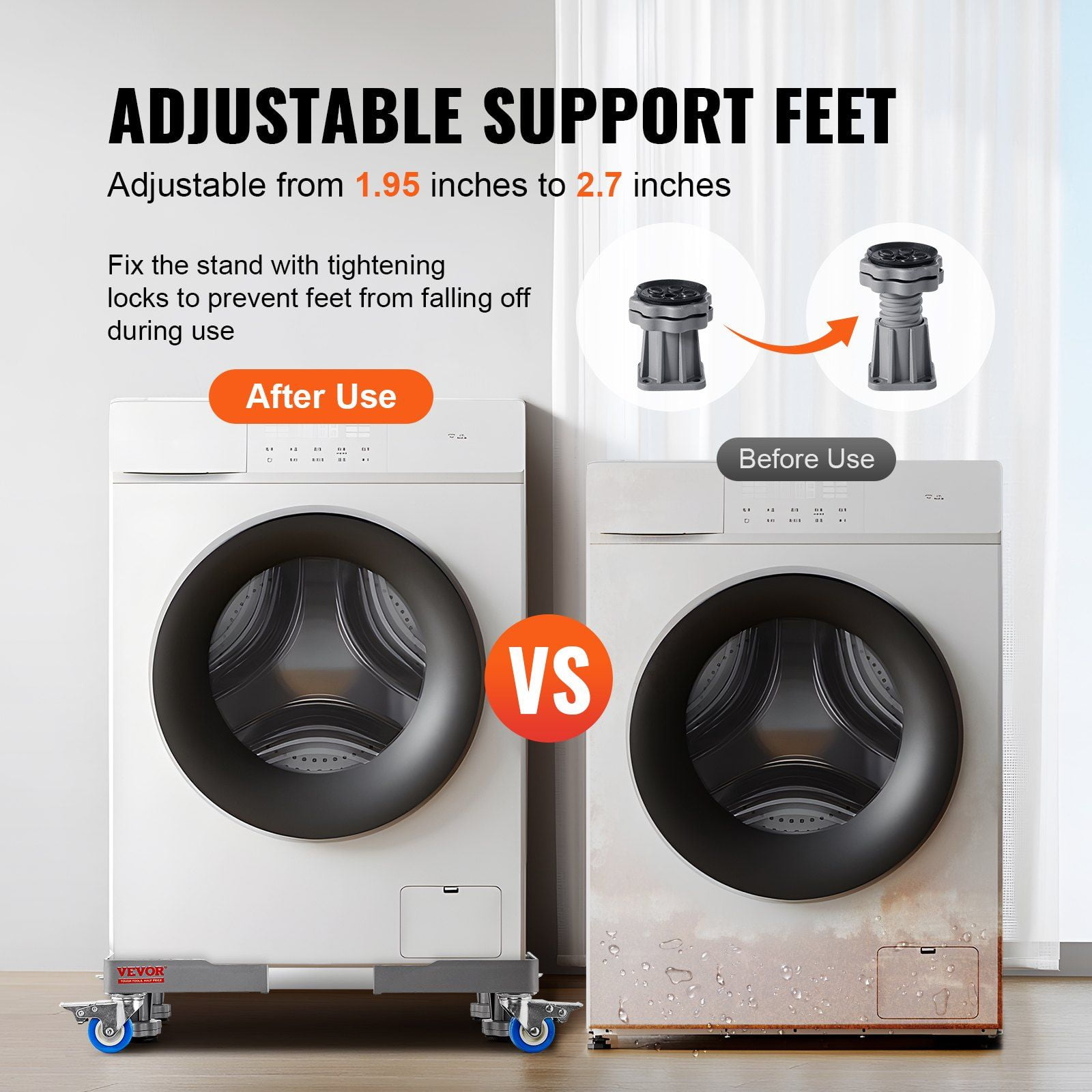 Mini Fridge Stand, 400 lbs Load, 4 Strong Feet, 4 Locking Swivel Wheels, Multi-Functional Adjustable Base for Washing Machine, and Refrigerator，Washer and Dryer Pedestal,