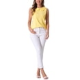 thumbnail image 2 of Blusa sin mangas de jacquard floral con cuello Peter Pan para mujer de Allegra K, color amarillo, 2 of 6