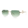 thumbnail image 4 of Cheetah Ring Jewel Arm Rimless Rectangular Bevel Lens Sunglasses Gold - Green, 4 of 8
